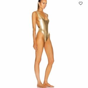 NORMA KAMALI Gold Metallic Scoop-Back One-Piece Swimsuit - Women